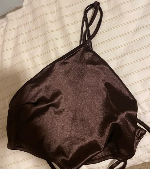 ASOS Brown Satin Scarf Top - Image 3