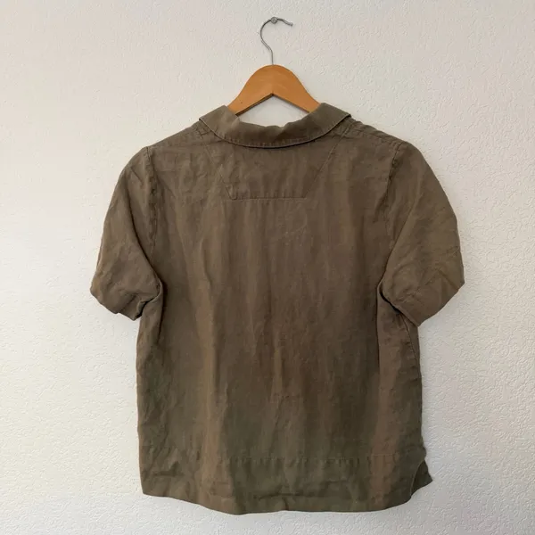Quince Linen Short Sleeve Shirt Womens XS Olive Excellent European Flax Top - Image 4