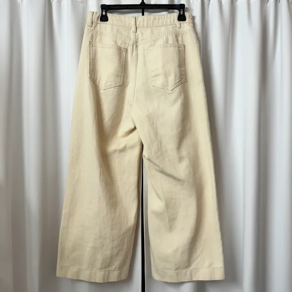 SheIn Light Cream Beige High Waisted Straight Leg Cotton Baggy Pants - Image 2