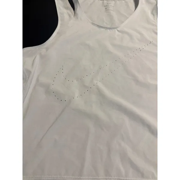 Nike Dri-FIT Womens Tank Top Medium Gray Perforated Swoosh High Low Hem Athletic - Image 2