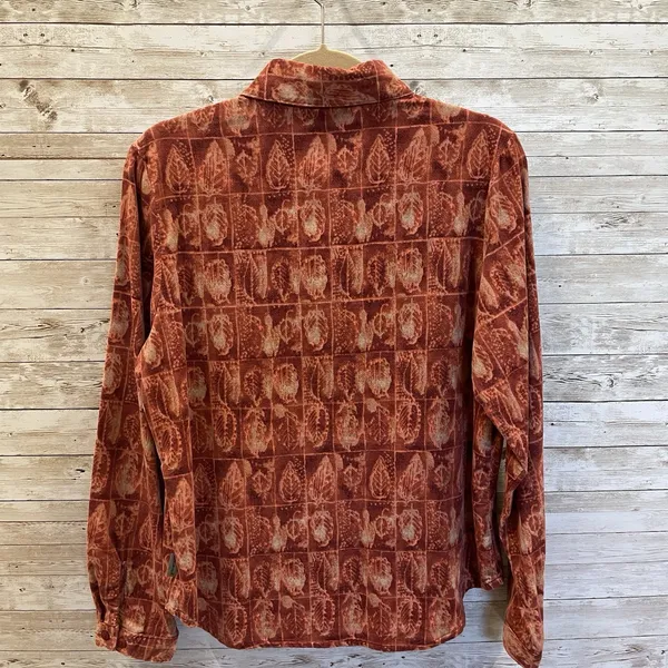 Woolrich Womens M Shirt Rust Leaf Print Micro Wale‎ Corduroy Button Front Cotton - Image 3