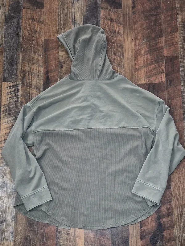 Women’s Hooded Button-Front Jacket in Olive Green Cotton Medium - Image 5