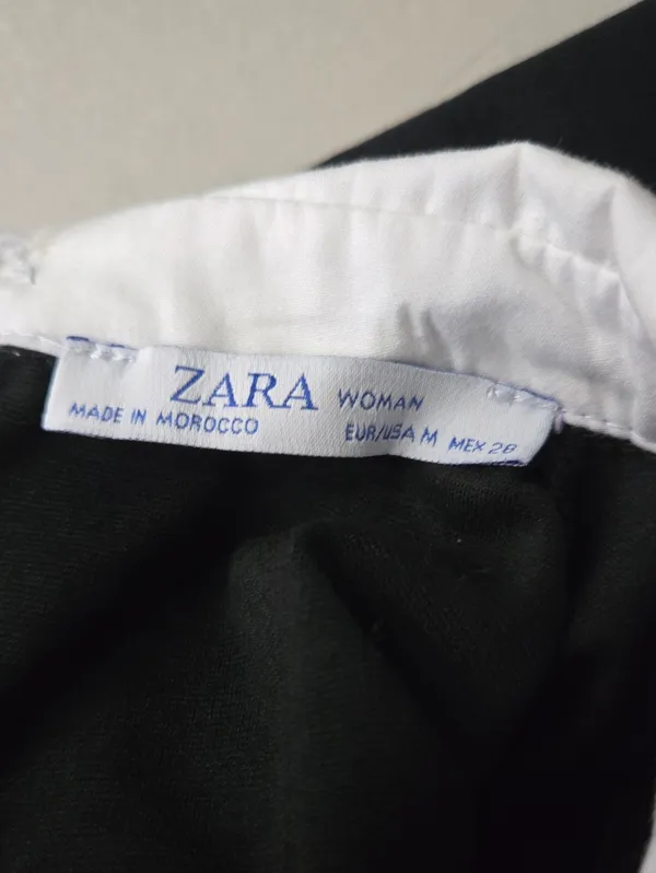 Zara Black Dress with Embroidered White Collar and Burgundy Ribbon Size M - Image 8