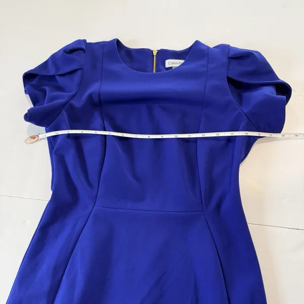 Calvin Klein Royal Blue Tulip Sleeve Stretch Crepe Sheath Dress Size 4 - Image 10