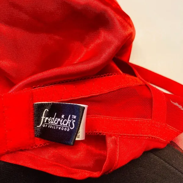 Fredericks of Hollywood Chemise Women 38 Red Satin Floral‎ Embroidered Slip - Image 8