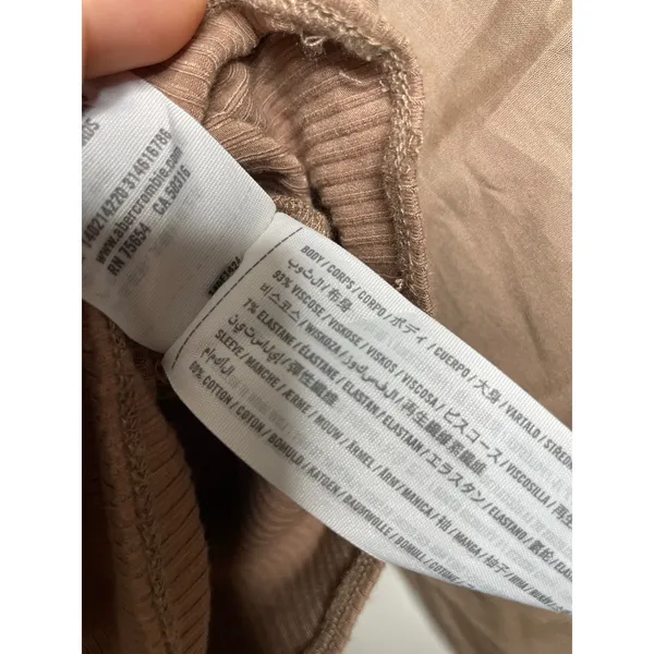 NEW Abercrombie & Fitch Womens Tan Ribbed Balloon Sleeve Blouse Size Large - Image 4