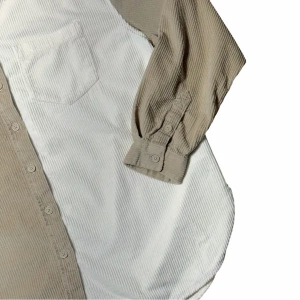 American Eagle Colorblock Corduroy Button Up Shirt Cream and Tan Womens M - Image 3