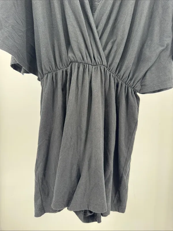 Z Supply Black Jumpsuit Romper deep V-neck faux wrap batwing sleeve M coverup - Image 3