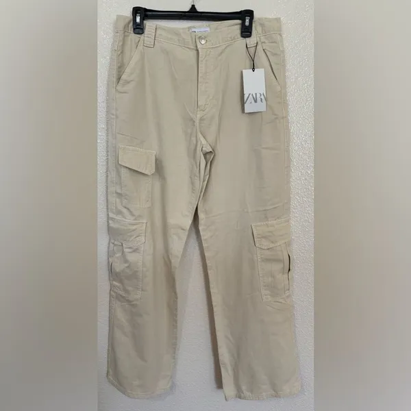 ZARA Wide Leg Cargo Pants in cream NWT - Image 2
