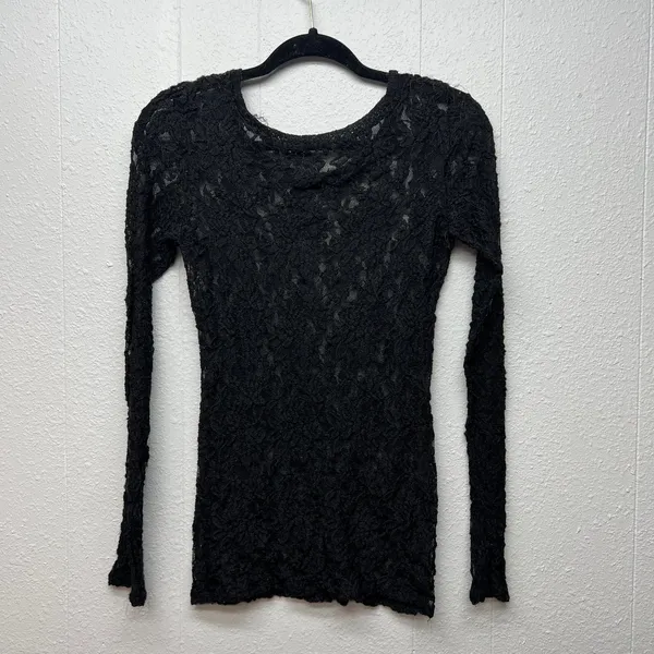 Womens Y2K Lace Sheer Open Knit Fairy Grunge Fitted Top XS Witchy Whimsigoth - Image 6