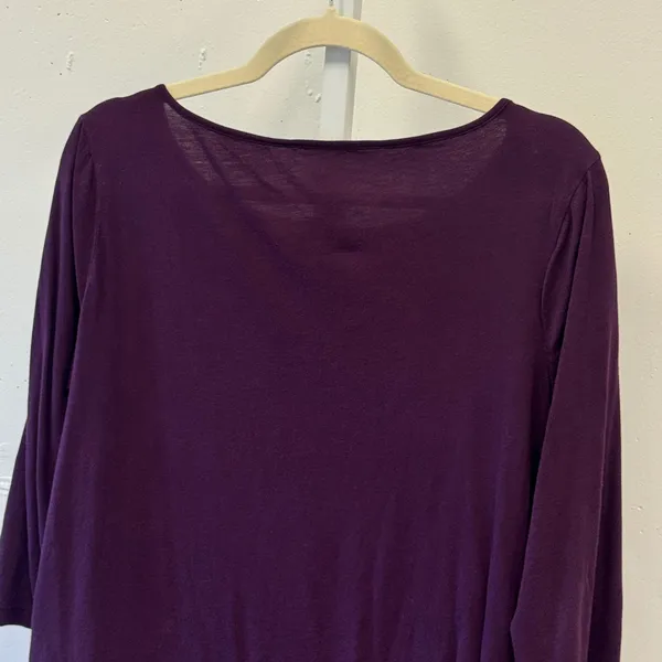 Ann Taylor LOFT Plum Purple Sequin Front 3/4 Sleeve Cotton Top Large Large - Image 5