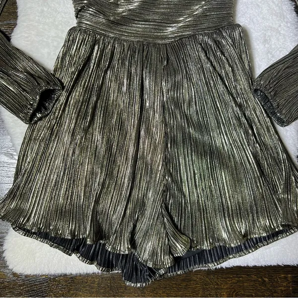 Lulu’s Plisse and Thank You Gold Pleated Long Sleeve Backless Romper - Image 6
