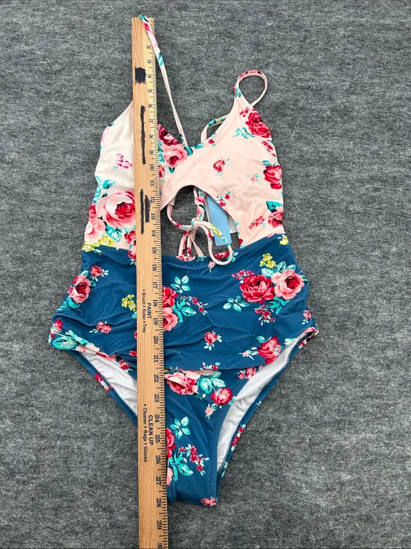 Cupshe Women’s Floral One-Piece Swimsuit - Pink & Blue Size Large - Image 6