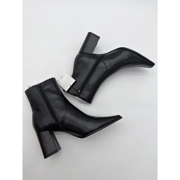 Mango Minimalist Black Vegan Leather Classic Elegance Ankle Block Heel Boots 8.5 - Image 4