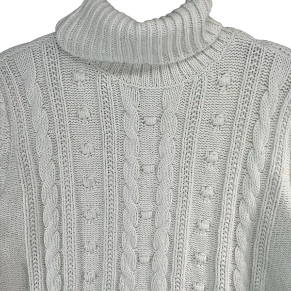 Lands End Sweater‎ Womens L Petite Cream Cable Knit Fisherman Turtleneck Cozy - Image 3