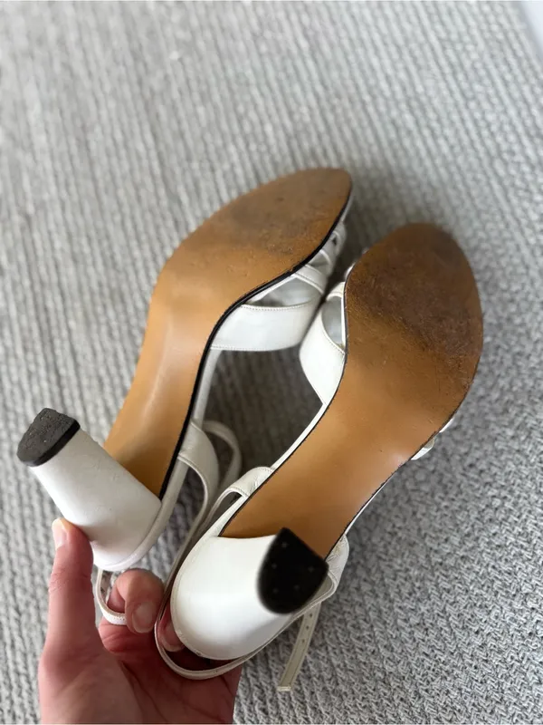Vintage 80s 90s Life Stride White Leather Strappy Ankle Heels Sandals Sz 8.5 - Image 6