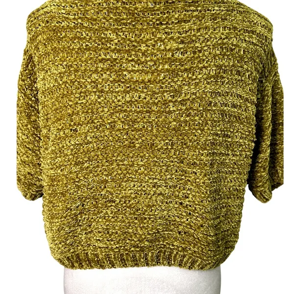 Open Edit Gold Olive Green Cropped Sweater Short Sleeve Knit Top S. NWT Textured - Image 8