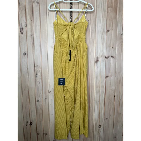 NWT Lulus Coastal Air Mustard Yellow Striped Tie-Back Culotte Jumpsuit Sz XL - Image 6