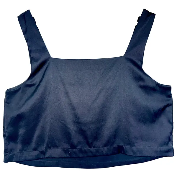 Abercrombie & Fitch Black Satin Square Neck Sleeveless Crop Top Tank Top Size L - Image 3