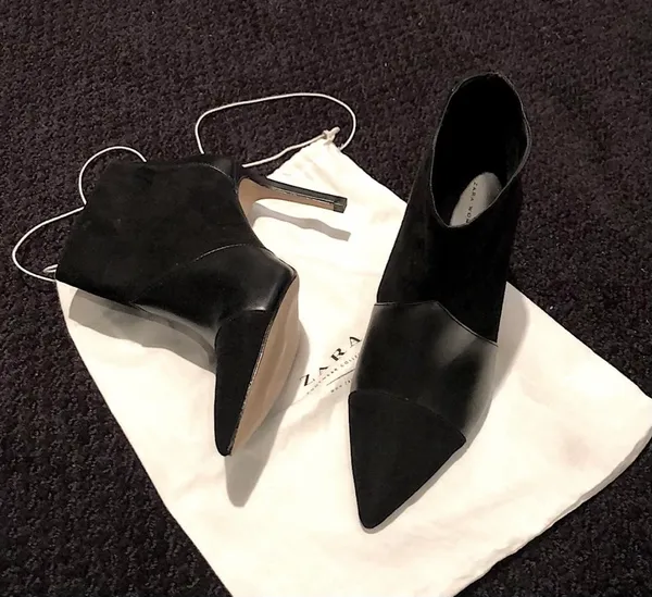 Zara Stiletto Black Suede and Leather Ankle Boots - Image 3