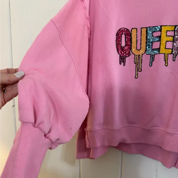 Fantastic Fawn Pink Queen Graphic sequin. Sweatshirt size M party glamorous - Image 5