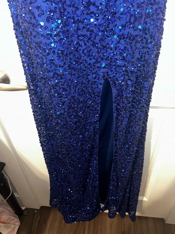 Sophia Thomas Blue Strapless Sequin Prom Dress - Image 5