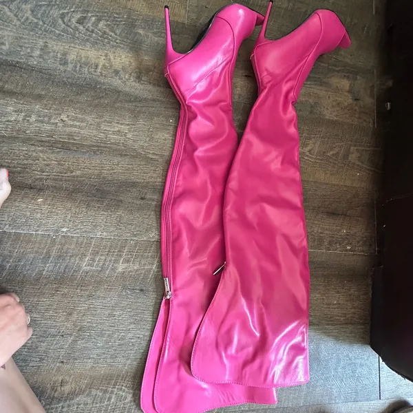 Cape Robbin Toxic thigh-high Hot Pink‎ Over The Knee Peep Toe Stiletto Boots 8 - Image 6