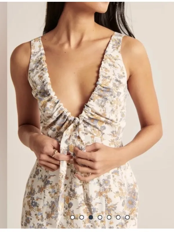 Abercrombie Cinched Neck Slip Midi Floral Dress - Wedding Guest / Occasion - XSP - Image 2