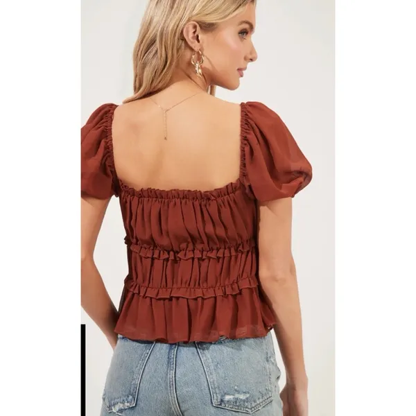 ASTR The Label Puff Sleeve Nutmeg Rust Puff Sleeve Blouse Top Size S - Image 3