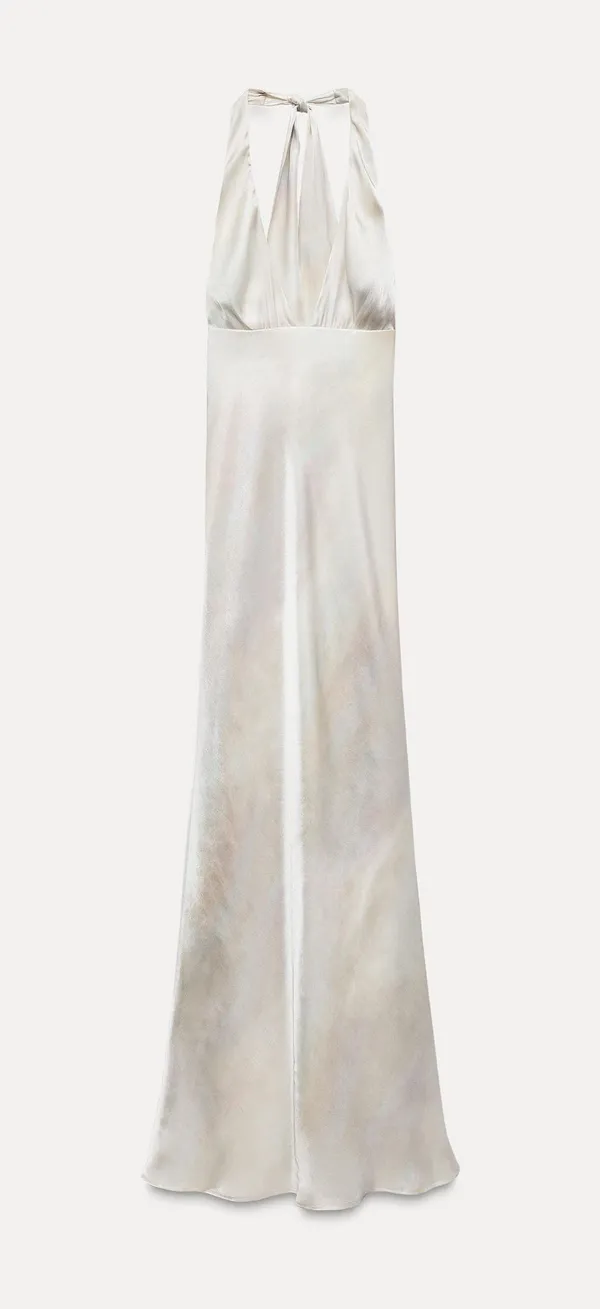 Zara maxi dress formal gown pearl satin effect halter evening wedding bodycon - Image 11
