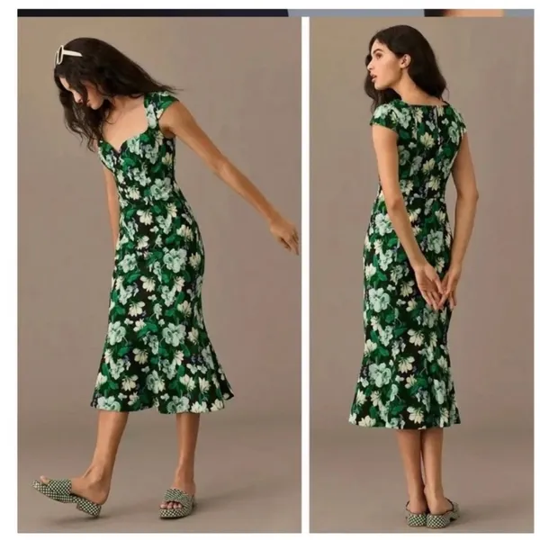 Anthropologie‎ the cecily Floral Botanical Midi Dress Sweetheart Neck Large - Image 2
