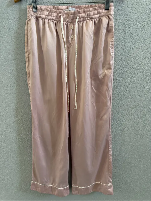 Abercrombie & Fitch Pink Satin Wide-Leg Pajama Lounge Set Size Small - Image 6
