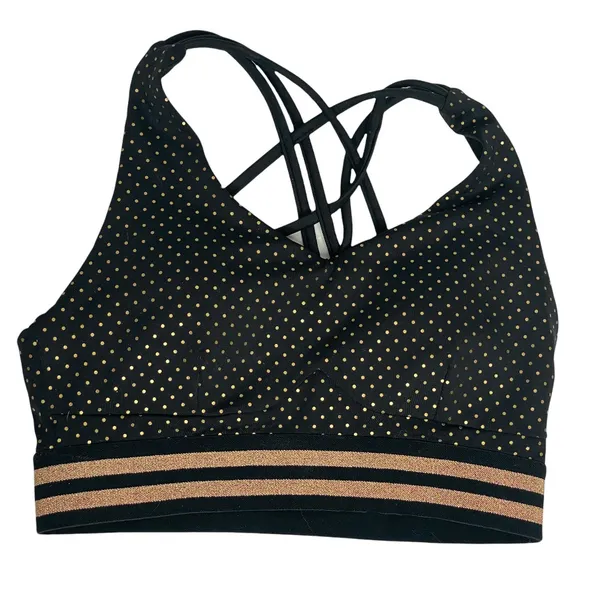 Allfenix Black and Gold Polka Dot Sports Racerback Bra Small - Image 2