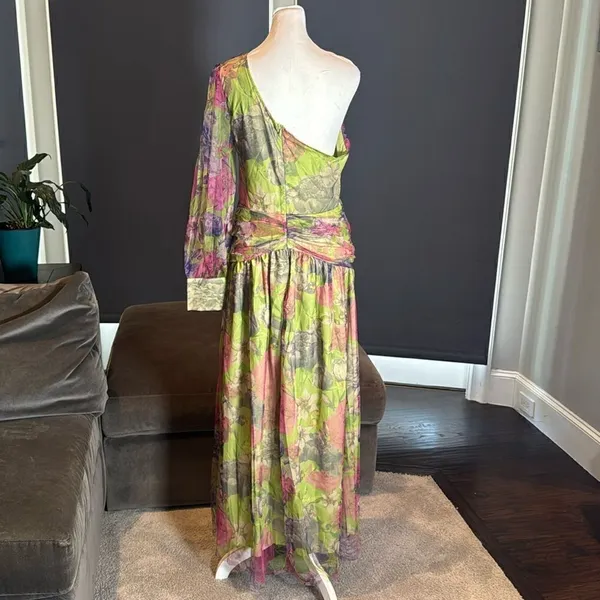 Women’s Floral One Shoulder Lightweight Summer Dress Leg Slit Cut Outs Size M - Image 5