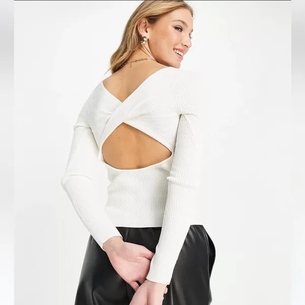 ASOS DESIGN sweater with twist back detail in cream - Image 4