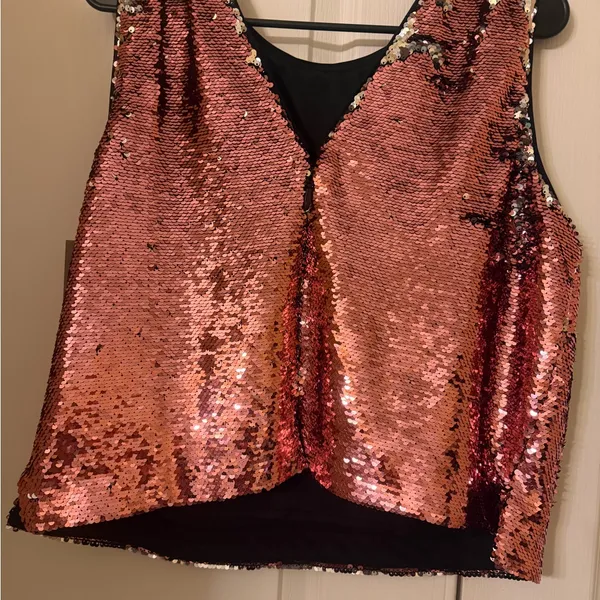 New York & Company Rose Gold Sequin sleeveless with silver sequin undertones Top - Image 8