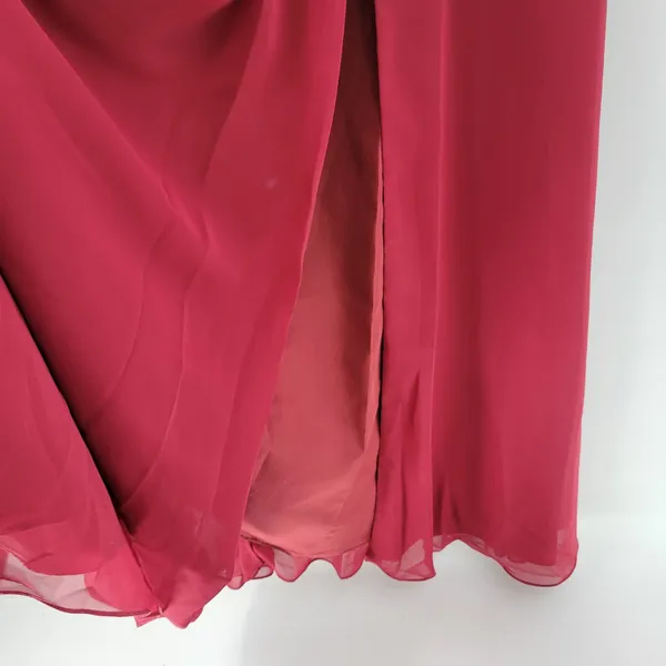 Azazie Gown Womens Large Red Pleated Chiffon High Slit Prom Bridesmaid Dress - Image 10