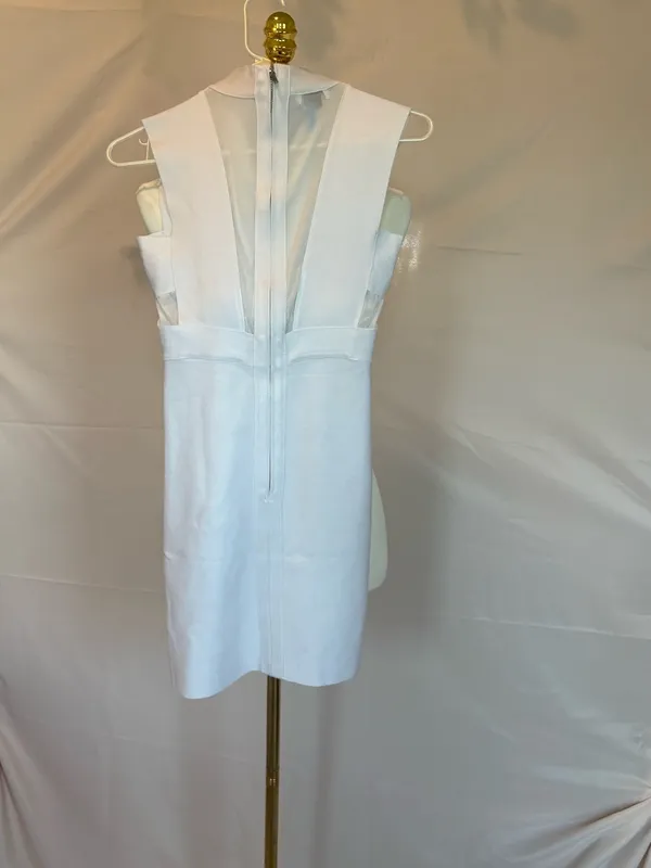 bebe White Sheer-Panel High Neck Mini Dress - Image 3