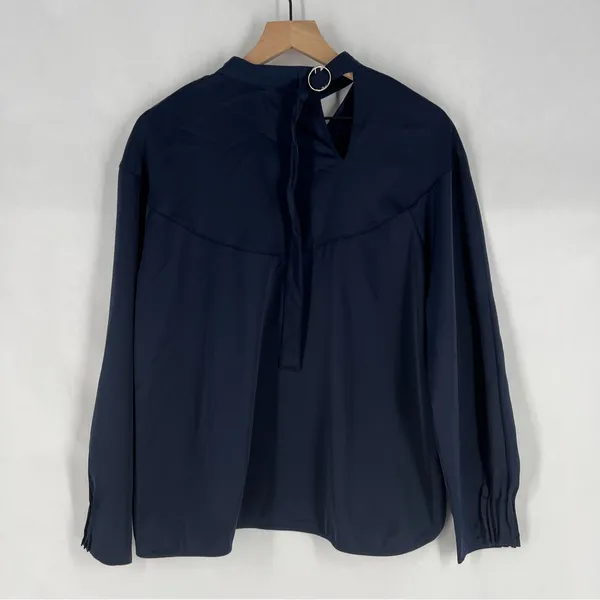 Lily Elegant Navy Satin Women's‎ Cutout V-Neck Long Sleeve Top Size L - Image 10