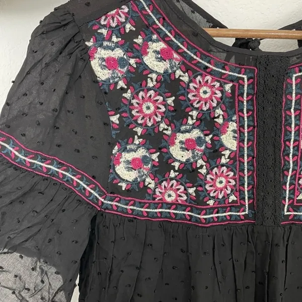 entrance Boutique Dress Embroidered Floral Short Sleeve‎ Boho Bohemian small - Image 5