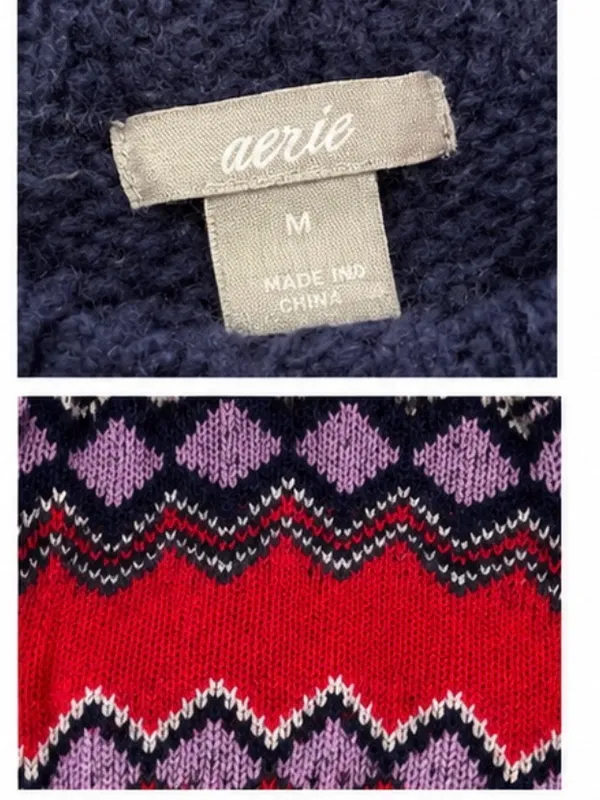 Aerie Fair Isle Geometric Crewneck Sweater Women’s Medium Cotton Blend - Image 5