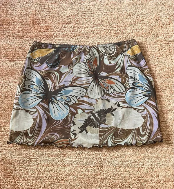 Vintage Urban Outfitters Butterfly Print Mesh Mini Skirt Brown Tan Size M - Image 8
