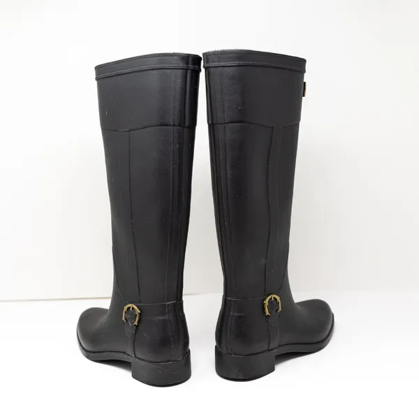 NEW Hunter Belsize Waterproof Knee High Gold Logo Rubber Rain Boots Shoes Black - Image 3