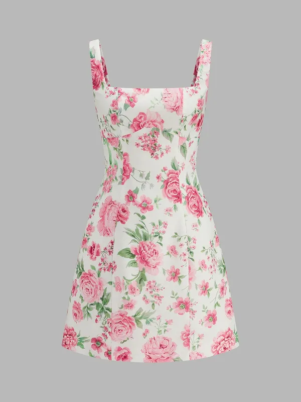 CoMMENSE Square Neck Rose Print Slip Mini Dress Size Large - Image 2