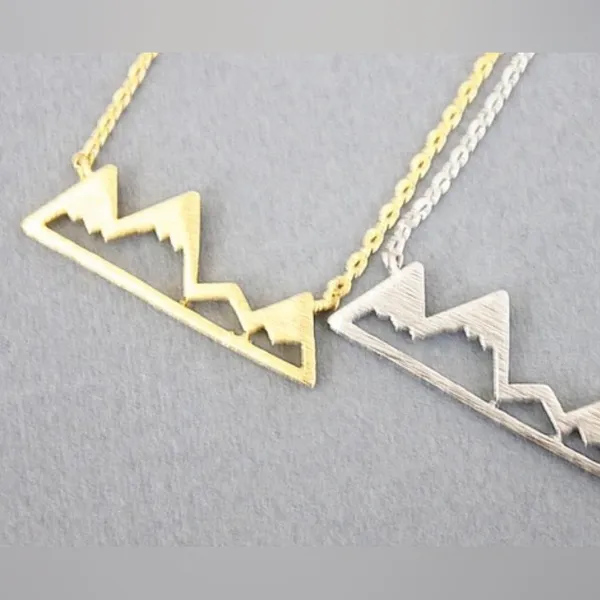 NEW Yellow Gold Plated Snowy Mountain Bar Pendant Necklace, 16-18”‎ - Image 6