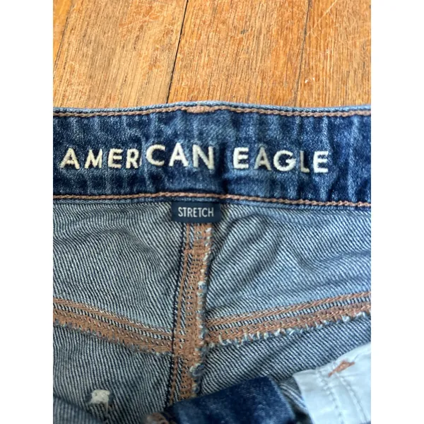 American Eagle Super High Rise Baggy Wide Leg Jeans Medium Wash Cut Off Hem 0 S - Image 2