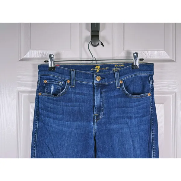 7 For All Mankind The Ankle Skinny Jeans Size 28 Blue Raw Hem Casual Edgy Staple - Image 5