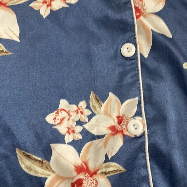 Floral Blue Satin Sleep Shirt Pajama Top Size M - Image 5