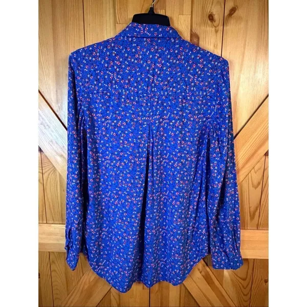 Beach Lunch Lounge Blue Red White Floral Button Up Blouse Size Small (6681) - Image 6