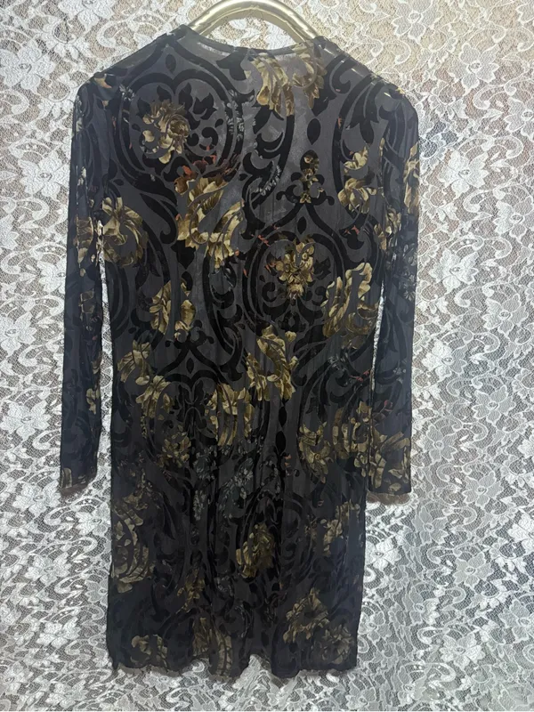 Black Sheer Floral burnout velvet duster cardigan small like new - Image 5